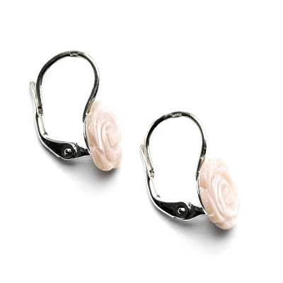 Stříbrné náušnice, přírodní růžová perleť, růžička 10 mm, NK 1183 poslední páry