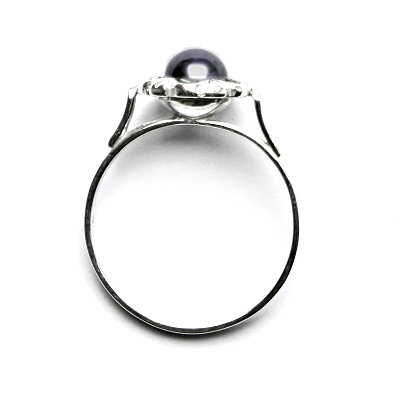 Stříbrný prsten, přírodní říční perla černá, T 1525