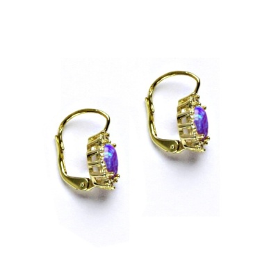Zlaté náušnice Kate, fialový syntetický opál, čiré zirkony, žluté i bílé zlato, NK 1480