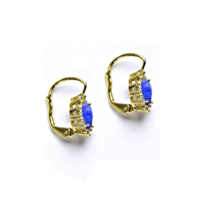 Zlaté náušnice Kate, tm. modrý syntetický opál, čiré zirkony, žluté i bílé zlato, NK 1480