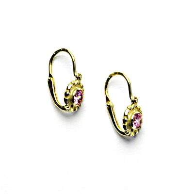 Zlaté dětské náušnice, růžový zirkon, žluté zlato, NK 1345