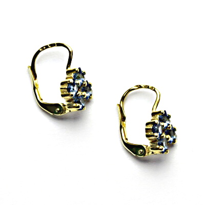 Zlaté náušnice, zirkony akvamarin, žluté i bílé zlato - VE 2