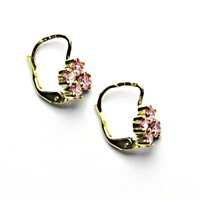 Zlaté náušnice, růžové zirkony, žluté i bílé zlato - VE 2