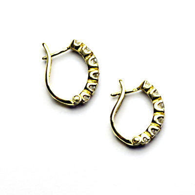 Zlaté náušnice, čiré zirkony, žluté i bílé zlato, VE 56