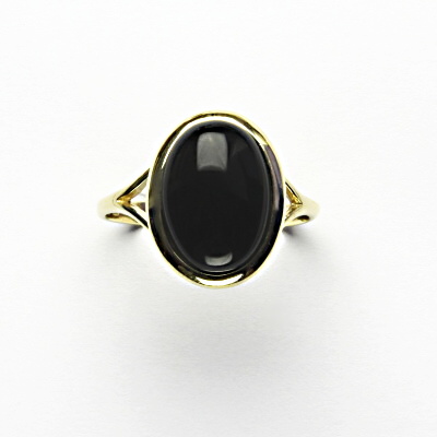 Zlatý prsten ,přírodní černý achát onyx, žluté zlato - T 1454 m