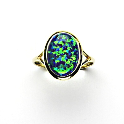 Zlatý prsten, syntetický zelený opál, žluté zlato - T 1454