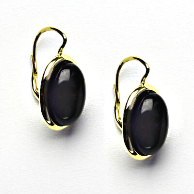 Zlaté náušnice, přírodní kámen tmavý ametyst, žluté zlato - NK 1454