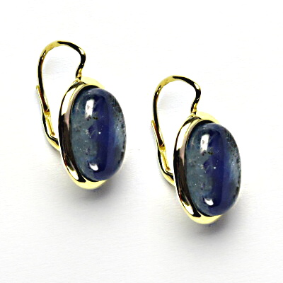 Zlaté náušnice, přírodní kámen kyanit, žluté zlato - NK 1454