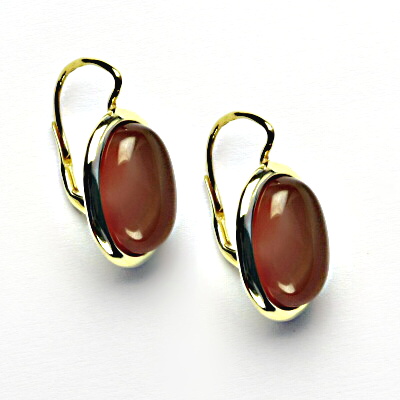 Zlaté náušnice, přírodní kámen světlý karneol, žluté zlato - NK 1454