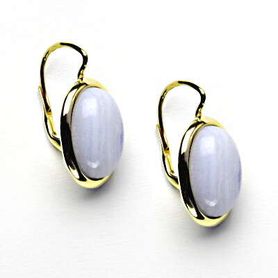 Zlaté náušnice, přírodní kámen chalcedon, žluté zlato - NK 1454