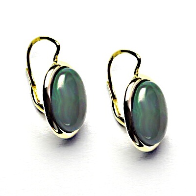 Zlaté náušnice, přírodní kámen zelený achát barvený, žluté zlato - NK 1454
