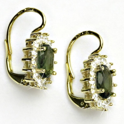 Zlaté náušnice Kate, žluté i bílé zlato, přírodní vltavín - NK 1507