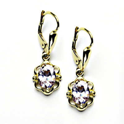 Zlaté náušnice, zirkon lavender, žluté zlato, NK 1140/20