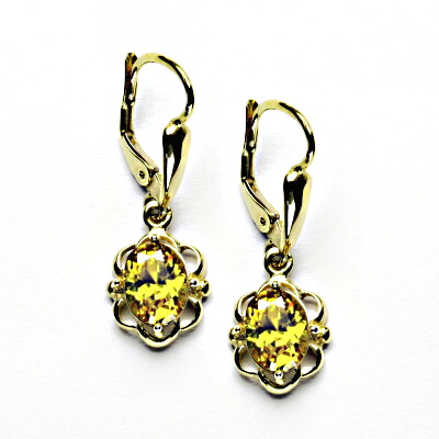 Zlaté náušnice, žlutý zirkon, žluté zlato, NK 1140/20