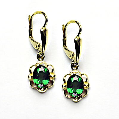 Zlaté náušnice, zirkon emerald, žluté zlato, NK 1140/20
