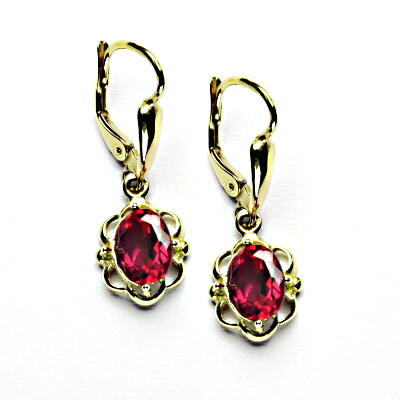 Zlaté náušnice, zirkon rubín, žluté zlato, NK 1140/20