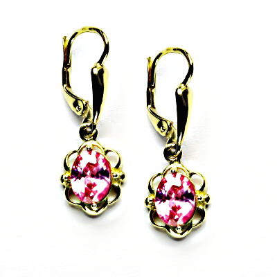 Zlaté náušnice, růžový zirkon, žluté zlato, NK 1140/20