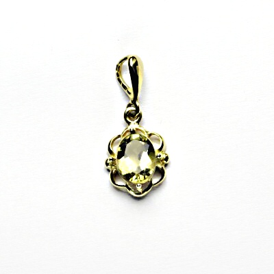 Zlatý přívěsek, přírodní olivový křemen, žluté zlato, P 1140/22