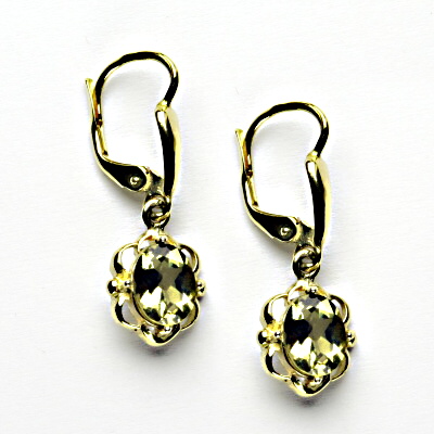 Zlaté náušnice, přírodní olivový křemen, žluté zlato, NK 1140/20