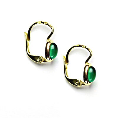 Zlaté náušnice, žluté zlato, přírodní zelený achát, NK 1353