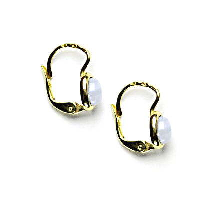Zlaté náušnice, žluté i bílé zlato, přírodní chalcedon, NK 1353