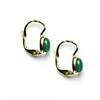 Zlaté náušnice, žluté i bílé zlato, přírodní malachit, NK 1353