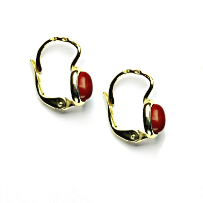 Zlaté náušnice, žluté zlato, přírodní jaspis, NK 1353