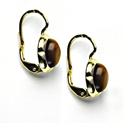 Zlaté náušnice, žluté zlato, přírodní tygří oko, NK 1374