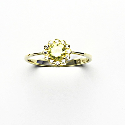 Zlatý prsten, žluté zlato, žlutý zirkon, čiré zirkony, T 1495