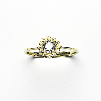 Zlatý prsten, žluté zlato, přírodní křišťál, čiré zirkony, T 1495