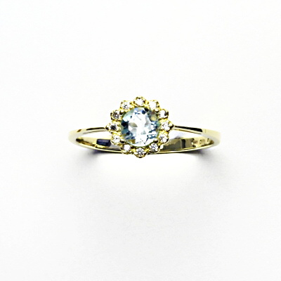 Zlatý prsten, žluté i bílé zlato, přírodní topaz sky, čiré zirkony - T 1495