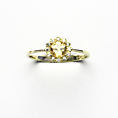 Zlatý prsten, žluté zlato, přírodní citrín, čiré zirkony, T 1495