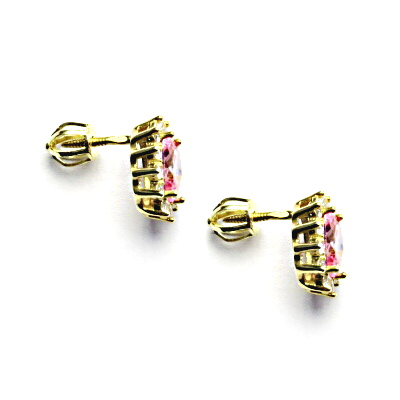  Zlaté náušnice Kate, růžový zirkon, čiré zirkony, žluté i bílé zlato, NŠ 1480