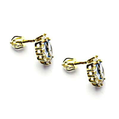  Zlaté náušnice Kate, synt. světlý akvamarin, čiré zirkony, žluté i bílé zlato, NŠ 1480
