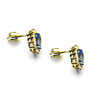  Zlaté náušnice Kate, synt. tmavý akvamarin, čiré zirkony, žluté i bílé zlato, NŠ 1480