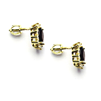  Zlaté náušnice Kate, přírodní granát, čiré zirkony, žluté i bílé zlato, NŠ 1480