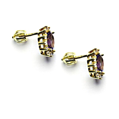  Zlaté náušnice Kate, přírodní světlý ametyst, čiré zirkony, žluté i bílé zlato, NŠ 1480
