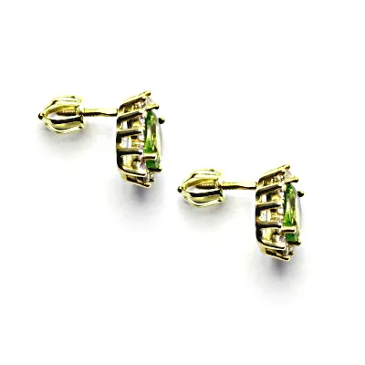  Zlaté náušnice Kate, přírodní olivín, čiré zirkony, žluté i bílé zlato, NŠ 1480