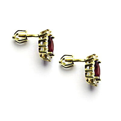  Zlaté náušnice Kate, přírodní rubín, čiré zirkony, žluté i bílé zlato, NŠ 1480