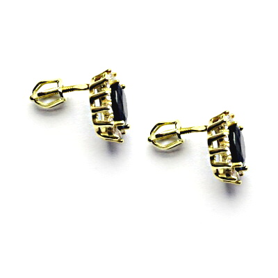  Zlaté náušnice Kate, přírodní safír, čiré zirkony, žluté i bílé zlato, NŠ 1480