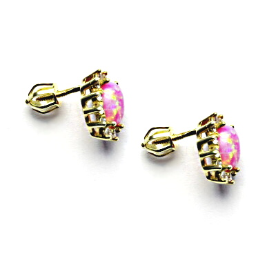  Zlaté náušnice Kate, syntetický růžový opál, čiré zirkony, žluté i bílé zlato, NŠ 1480