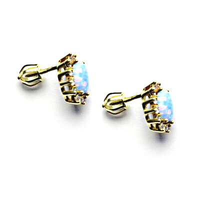  Zlaté náušnice Kate, syntetický sv. modrý opál, čiré zirkony, žluté i bílé zlato, NŠ 1480