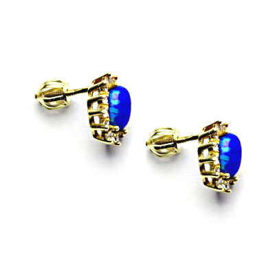  Zlaté náušnice Kate, syntetický tm. modrý opál, čiré zirkony, žluté i bílé zlato, NŠ 1480