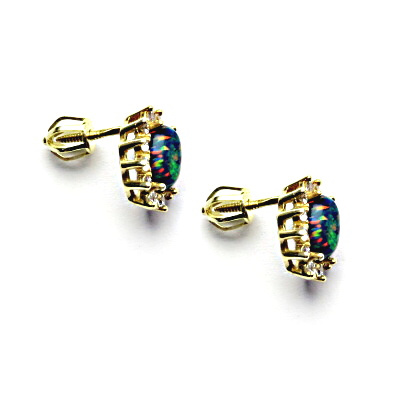  Zlaté náušnice Kate, syntetický černý opál, čiré zirkony, žluté i bílé zlato, NŠ 1480