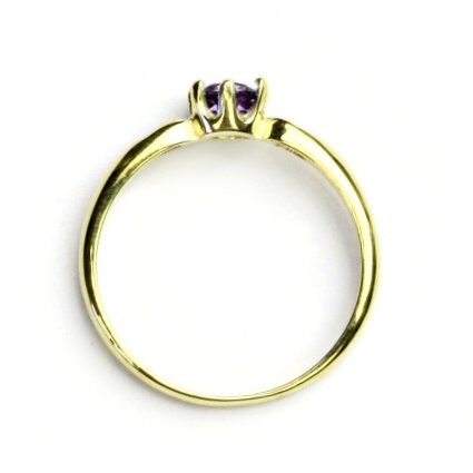 Zlatý prsten s brilianty, přírodní světlý ametyst, žluté zlato, VLZDR048