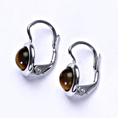 Zlaté náušnice, bílé/žluté zlato, přírodní kámen Tygří oko 6 mm , NK 1471 