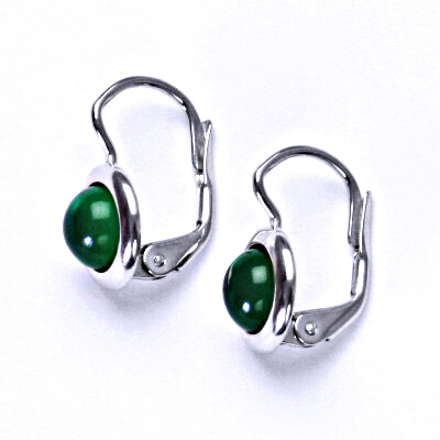 Zlaté náušnice, bílé/žluté zlato, přírodní kámen Green agate 6 mm , NK 1471 