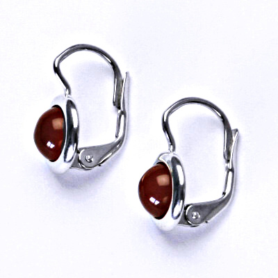 Zlaté náušnice, bílé/žluté zlato, přírodní kámen Karneol 6 mm , NK 1471 