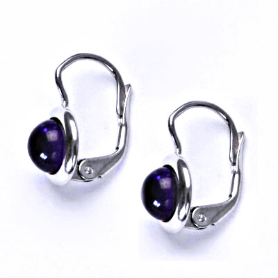 Zlaté náušnice, bílé/žluté zlato, přírodní kámen Ametyst 6 mm , NK 1471 