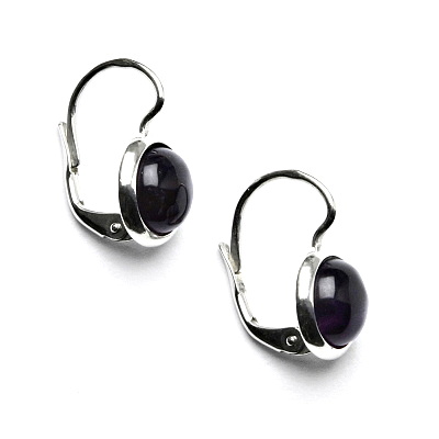 Zlaté náušnice, bílé i žluté zlato , přírodní Ametyst tmavý - NK 1503